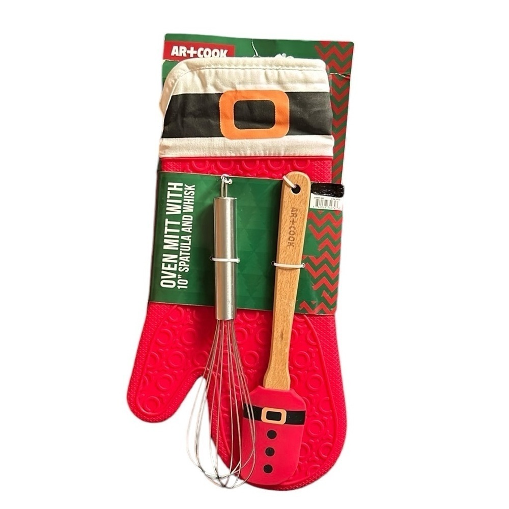 Christmas Baking Set Solid Silicone Potholder Oven Mitt Whisk and Spatula